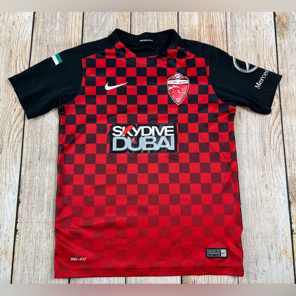 Nike Kids Red and Black Checkered Soccer Jersey